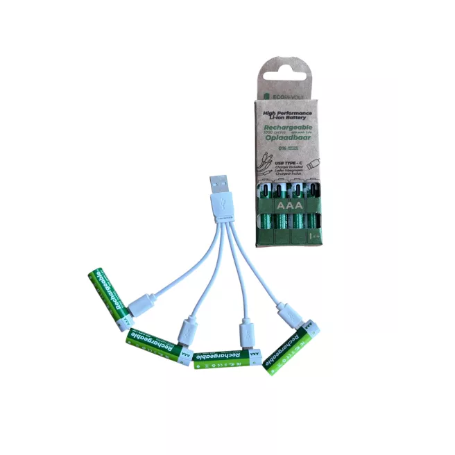 EcoRevolt AAA 4x – Piles rechargeables USB-C 650 mAh 1,5 V