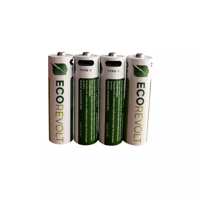 EcoRevolt AAA 4x – Piles rechargeables USB-C 650 mAh 1,5 V
