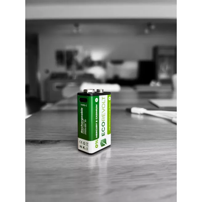Pile 9V rechargeable USB-C EcoREVOLT  650 mAh  1000 cycles écologique et durable