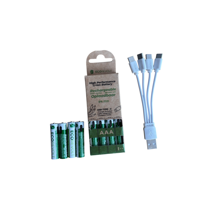 EcoRevolt AAA 4x – Piles rechargeables USB-C 650 mAh 1,5 V