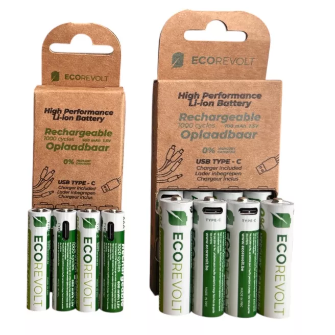 EcoRevolt AAA 4x – Piles rechargeables USB-C 650 mAh 1,5 V