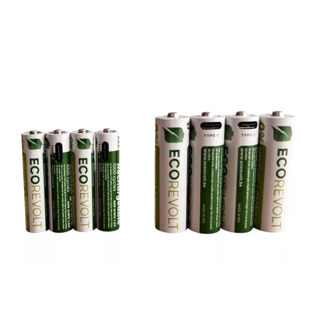 EcoRevolt AAA 4x – Piles rechargeables USB-C 650 mAh 1,5 V