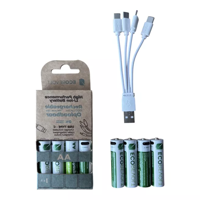 EcoRevolt AA 4x – Piles rechargeables USB-C 700 mAh 1,5 V