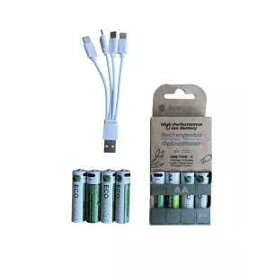 EcoRevolt AAA 4x – Piles rechargeables USB-C 650 mAh 1,5 V